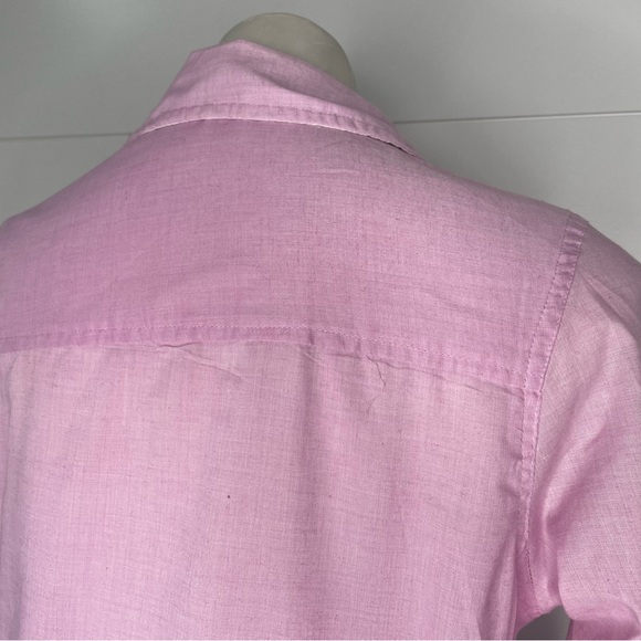 Tommy Girl Oxford Button Up L Pink Lilac White Elbow Patches Tab Sleeves Lace - Picture 5 of 11